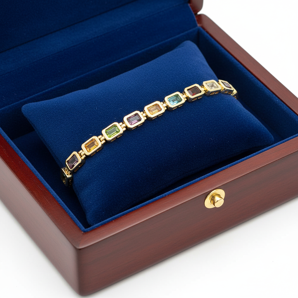 Tennis bracelet in wooden royal blue box