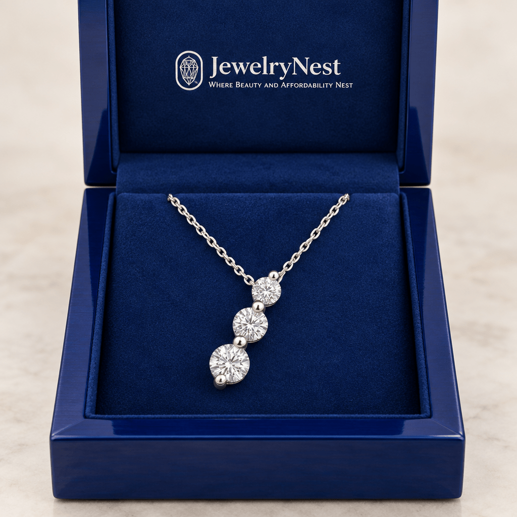 14k White Gold Three Stone Diamond Necklace (0.35.ct.tw) - JewelryNest LLC