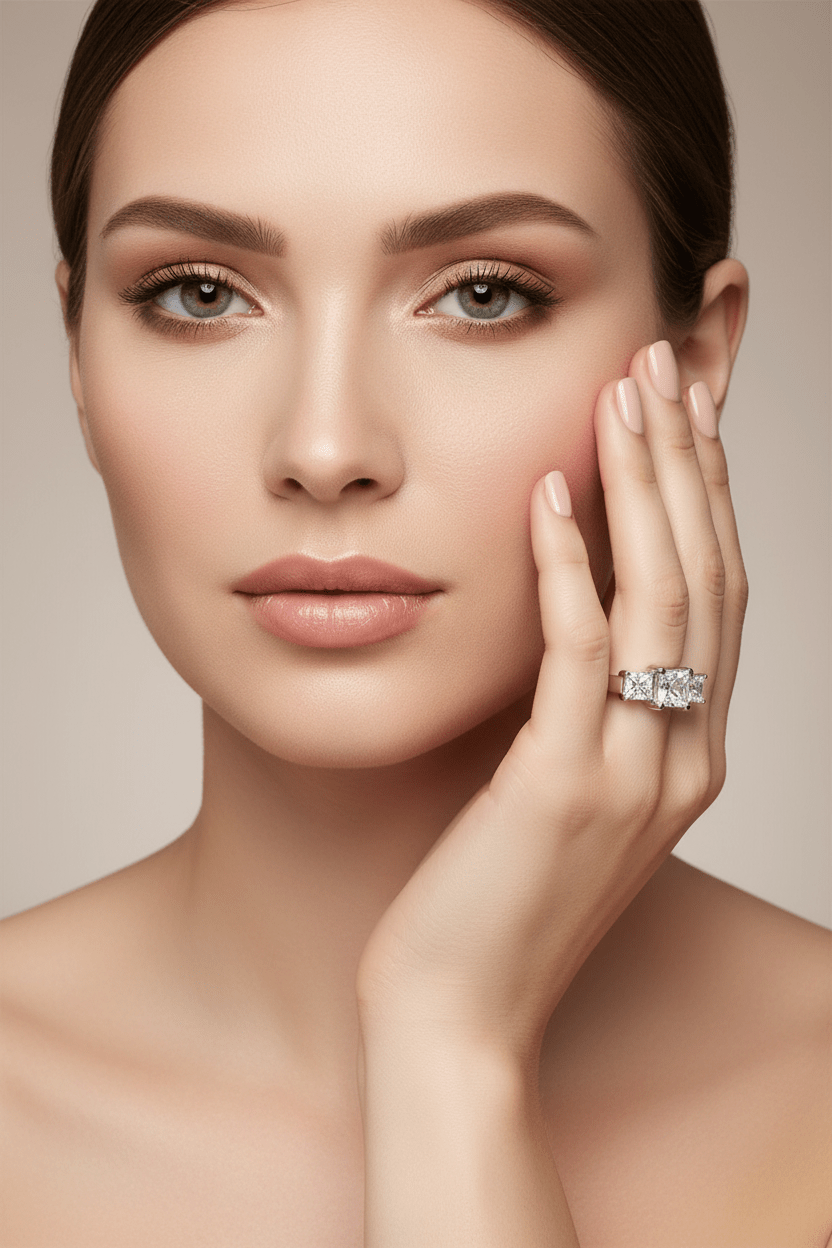 14k Gold Three Stone Princess Cut Diamond Ring (0.90 ct tw) - JewelryNest LLC