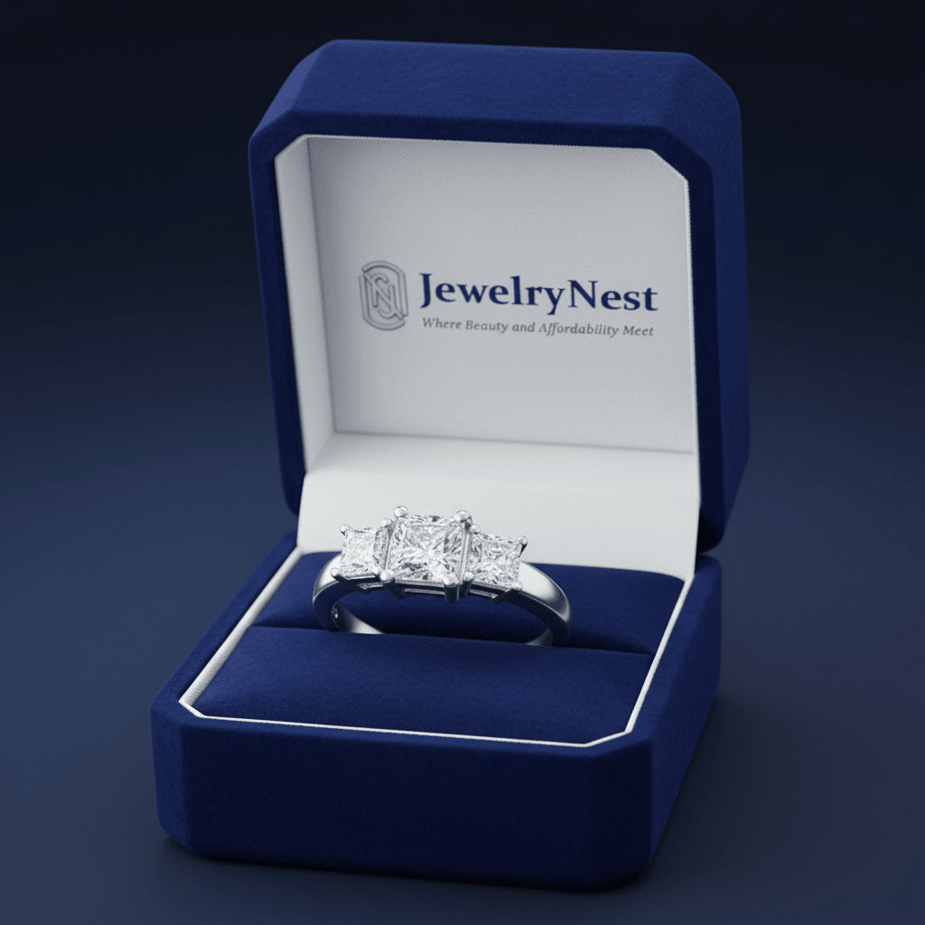 14k Gold Three Stone Princess Cut Diamond Ring (0.90 ct tw) - JewelryNest LLC
