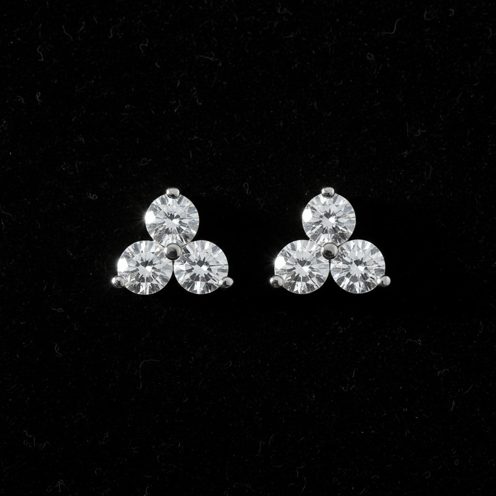 14k Solid Gold Three-Stone Diamond Pyramid Earrings, 0.60 ct TW - JewelryNest LLC