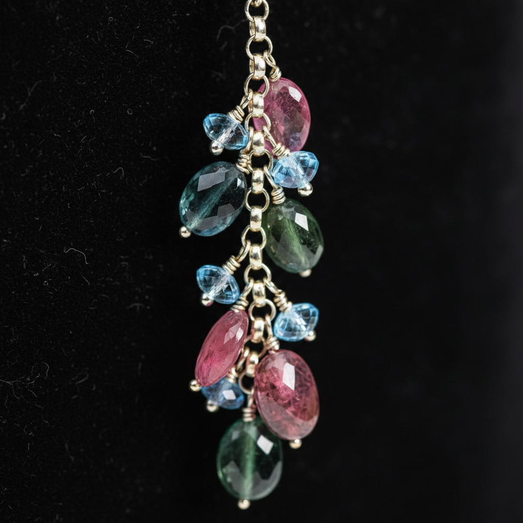 Tourmaline Blue-Topaz Earrings - Close Up