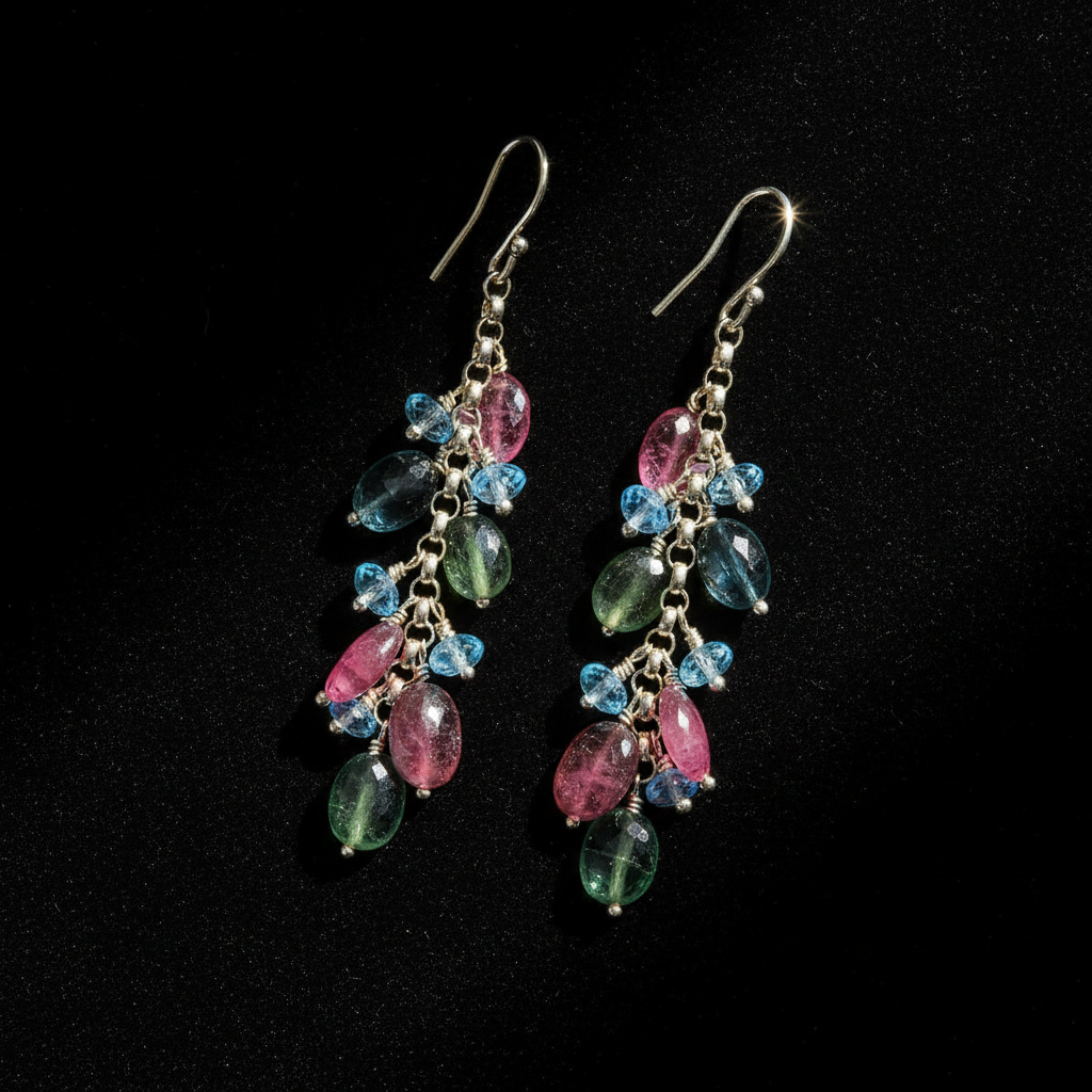 Tourmaline Blue-Topaz Earrings - Flat Lay
