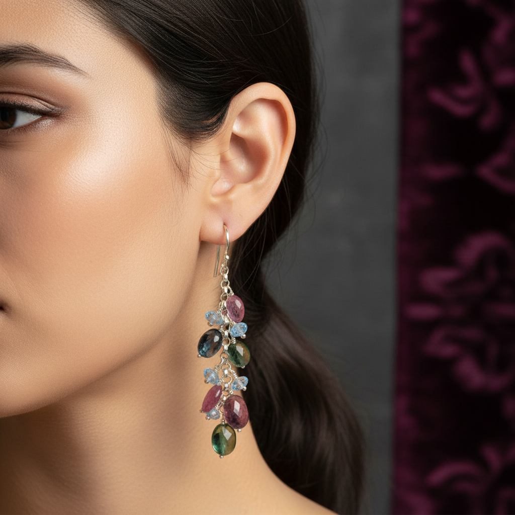 Tourmaline Blue-Topaz Earrings - On Model