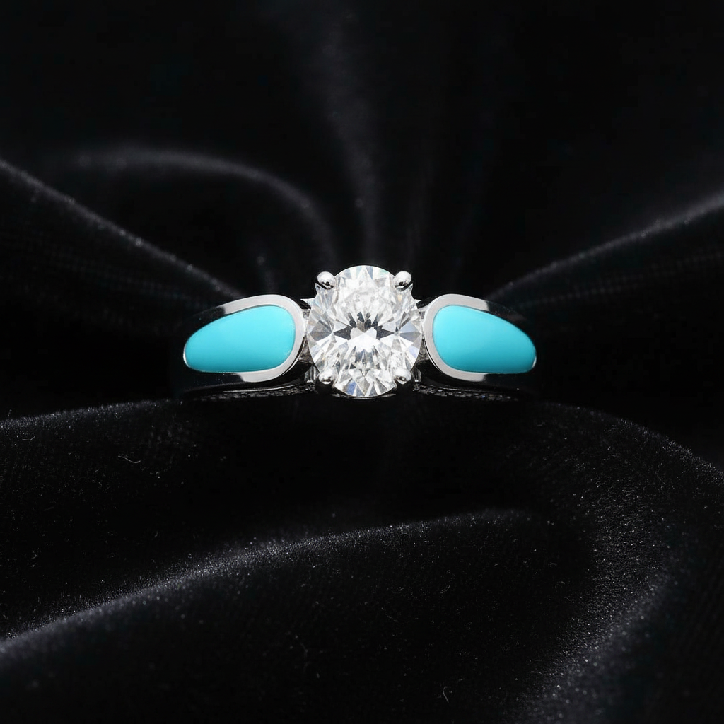 Turquoise Diamond Ring - Flat Lay