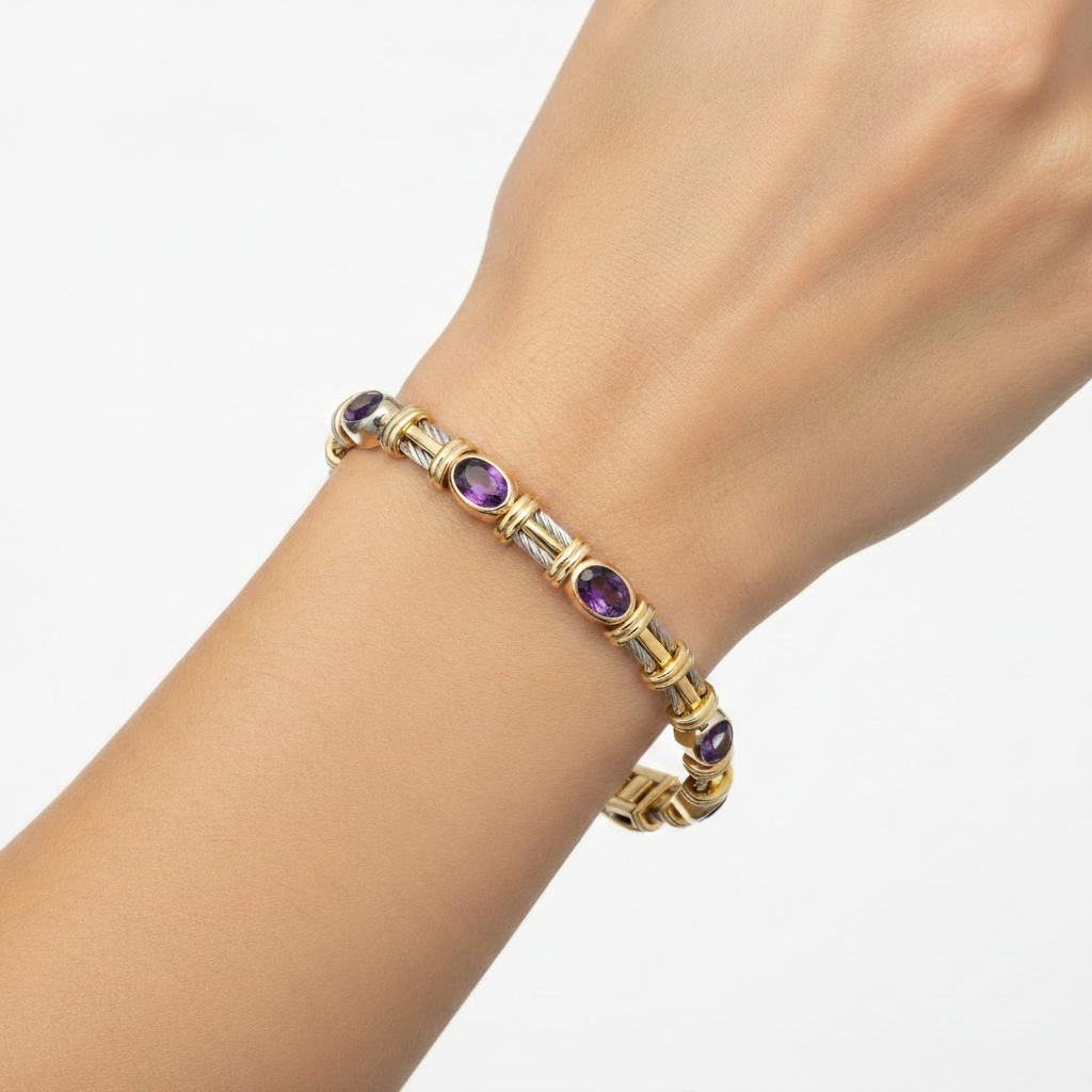 Two-Tone Bracelet on model - longer cable bars