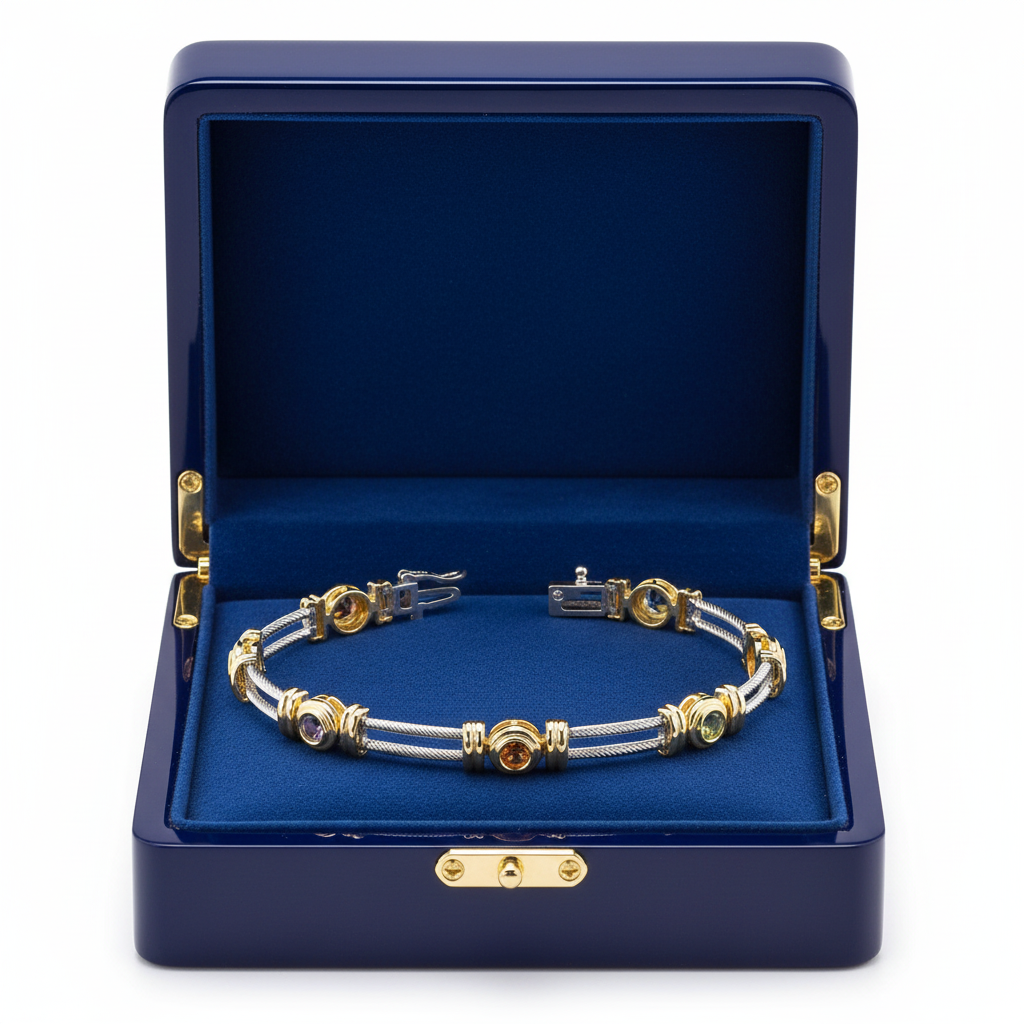 Two-Tone Gemstone Bracelet in box
