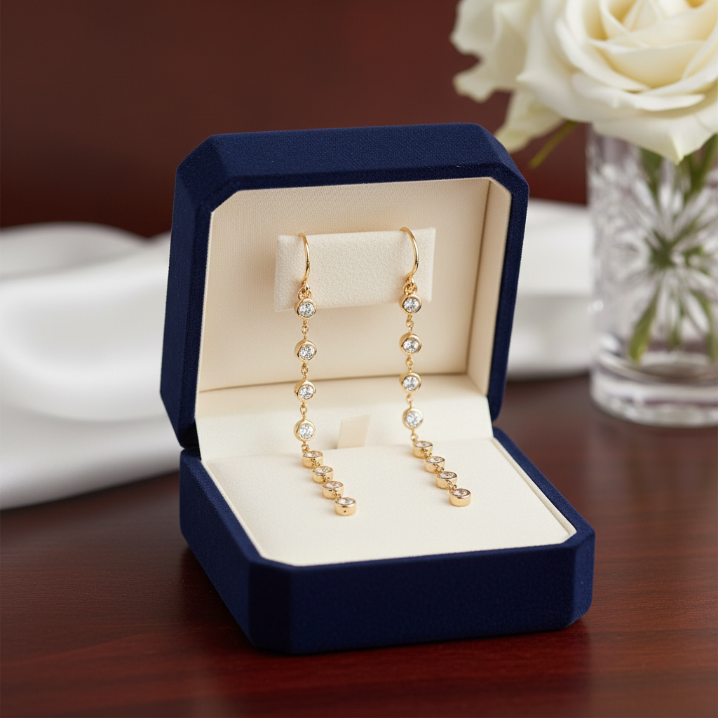 Vertical Bezel Diamond Earrings in Box