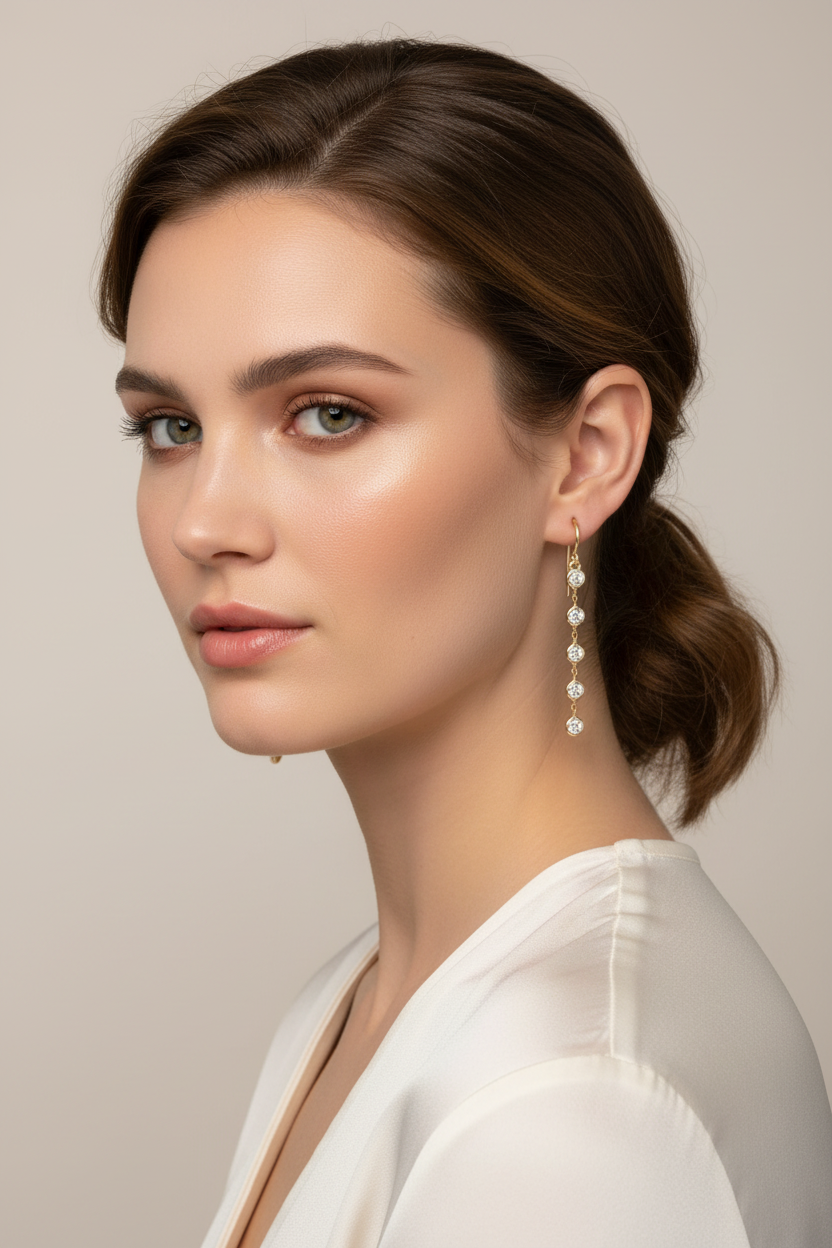 Vertical Bezel Diamond Earrings on Model