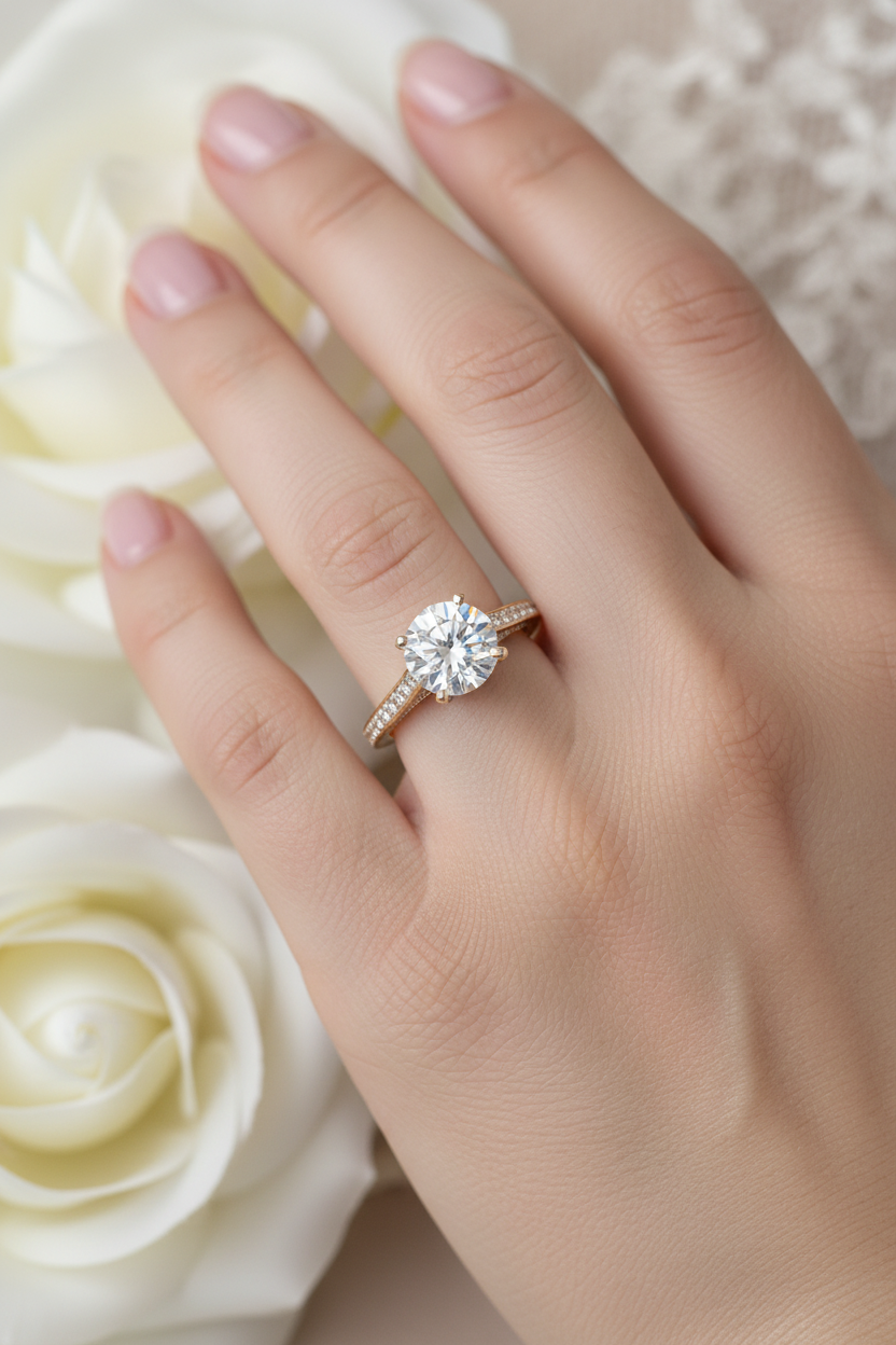 Vintage Lab Diamond Ring on Model