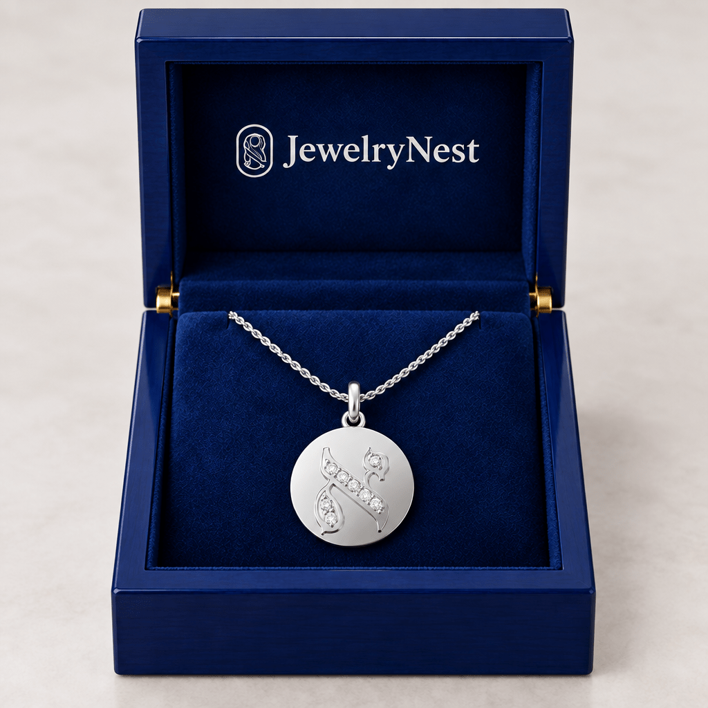 Diamond Disk Metal Hebrew Letters Initial Alefh Necklace (0.24.ct.tw) - JewelryNest LLC