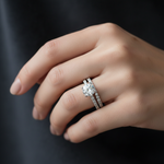 14k white gold diamond bridal set with wedding band featuring 2.70 carats total weight on a model.