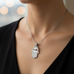 White Gold Hamsa - Worn
