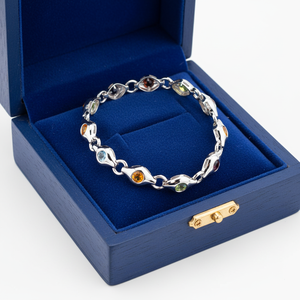 White Gold Rounded-Edge Bracelet in Box