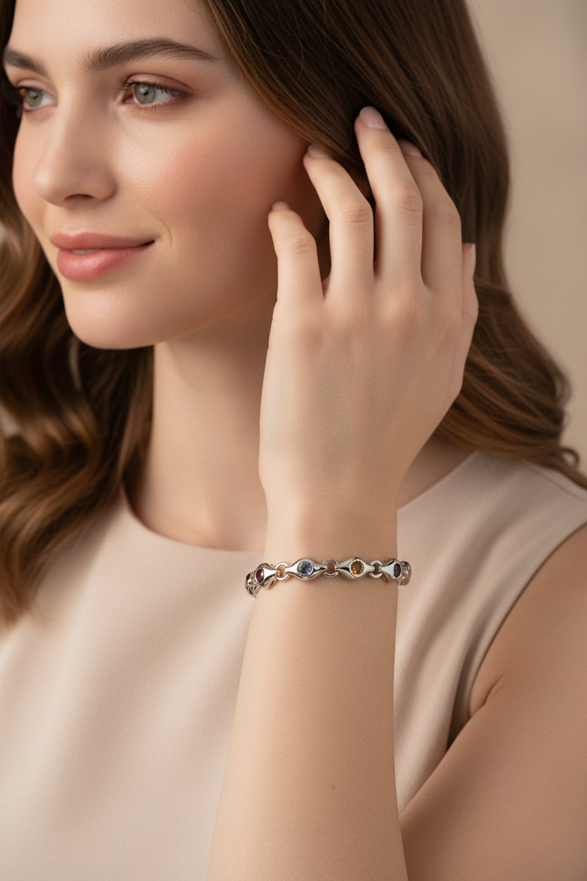 White Gold Rounded-Edge Bracelet on Model