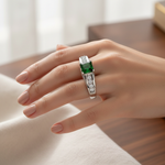 14k white gold square Tsavorite diamond fashion ring with 1.34 carats tw, displayed on a hand.