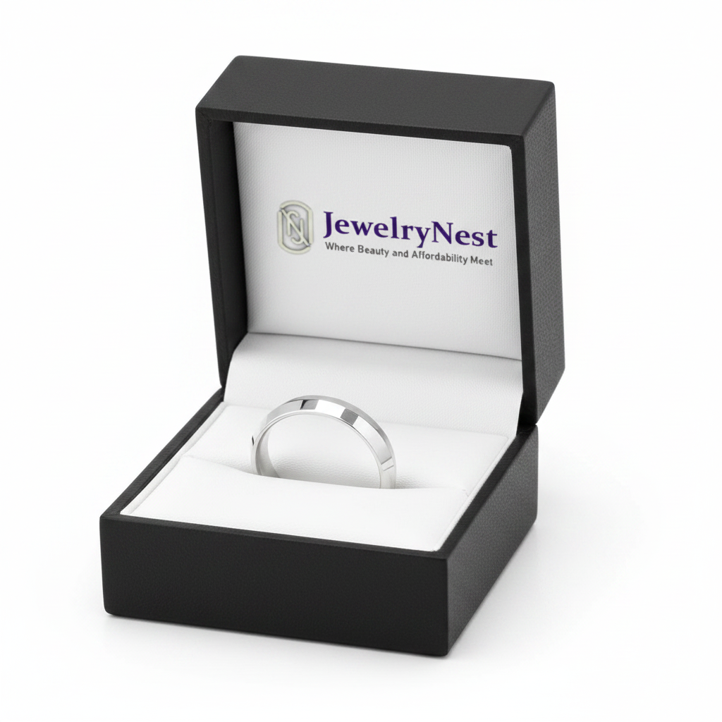 White gold wedding band in JewelryNest box