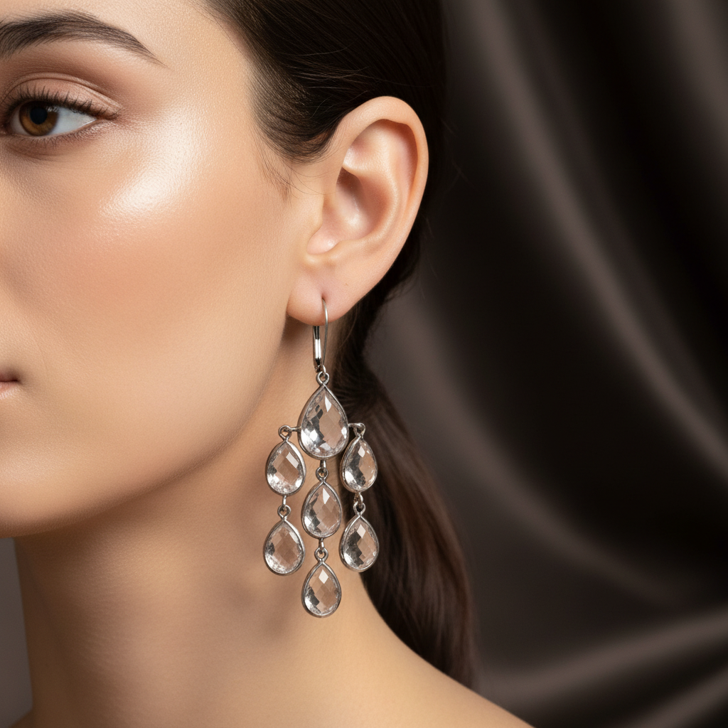 White Quartz Earrings - On Model