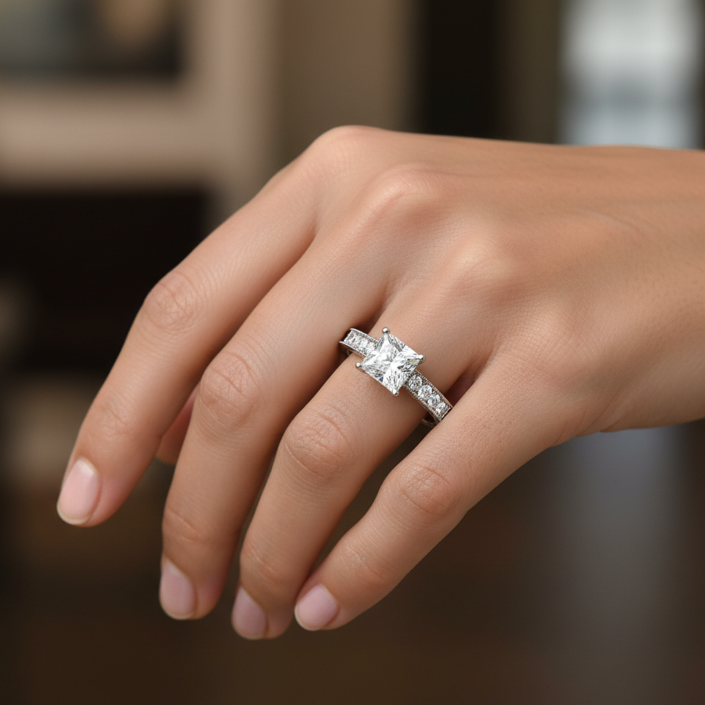 White Round-Princess Ring - On Model