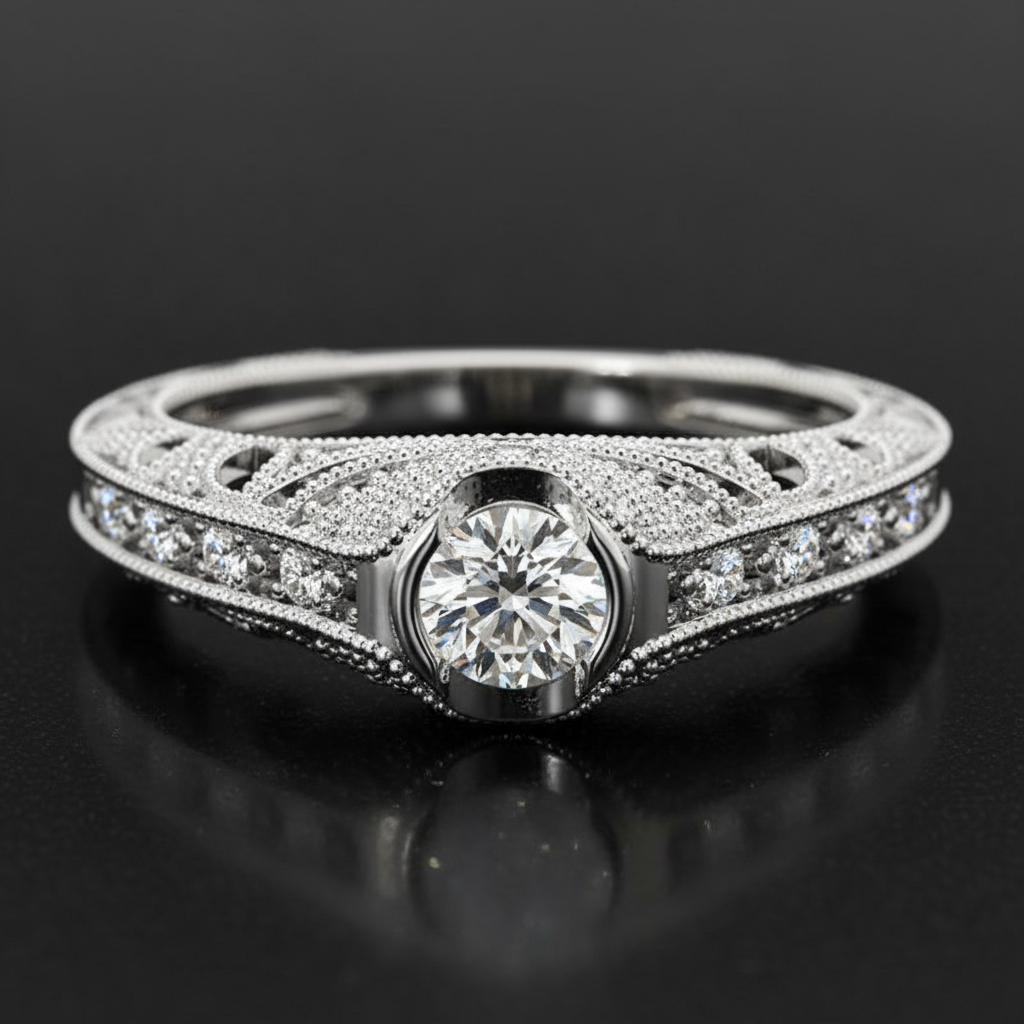 White Vintage Diamond Ring - Close Up