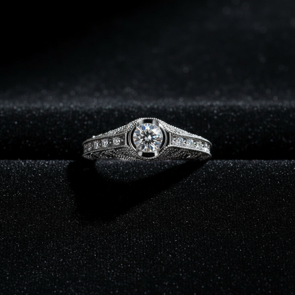 White Vintage Diamond Ring - Flat Lay