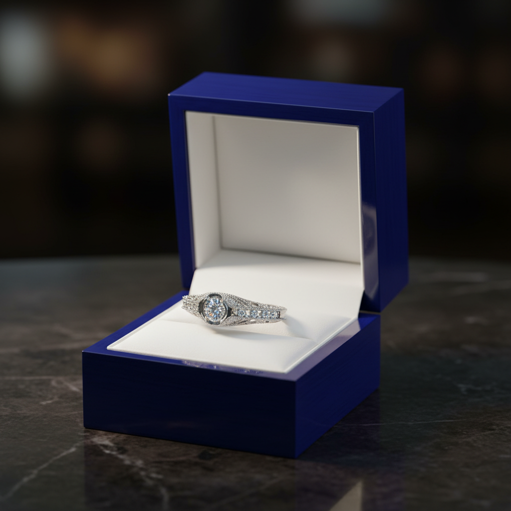 White Vintage Diamond Ring - Jewelry Box