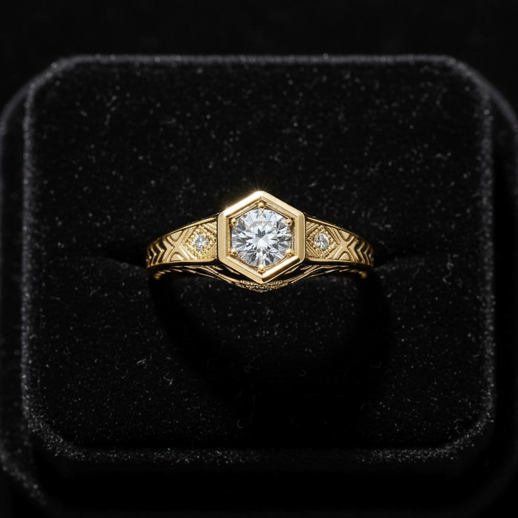 Yellow Gold Diamond Ring - Flat Lay