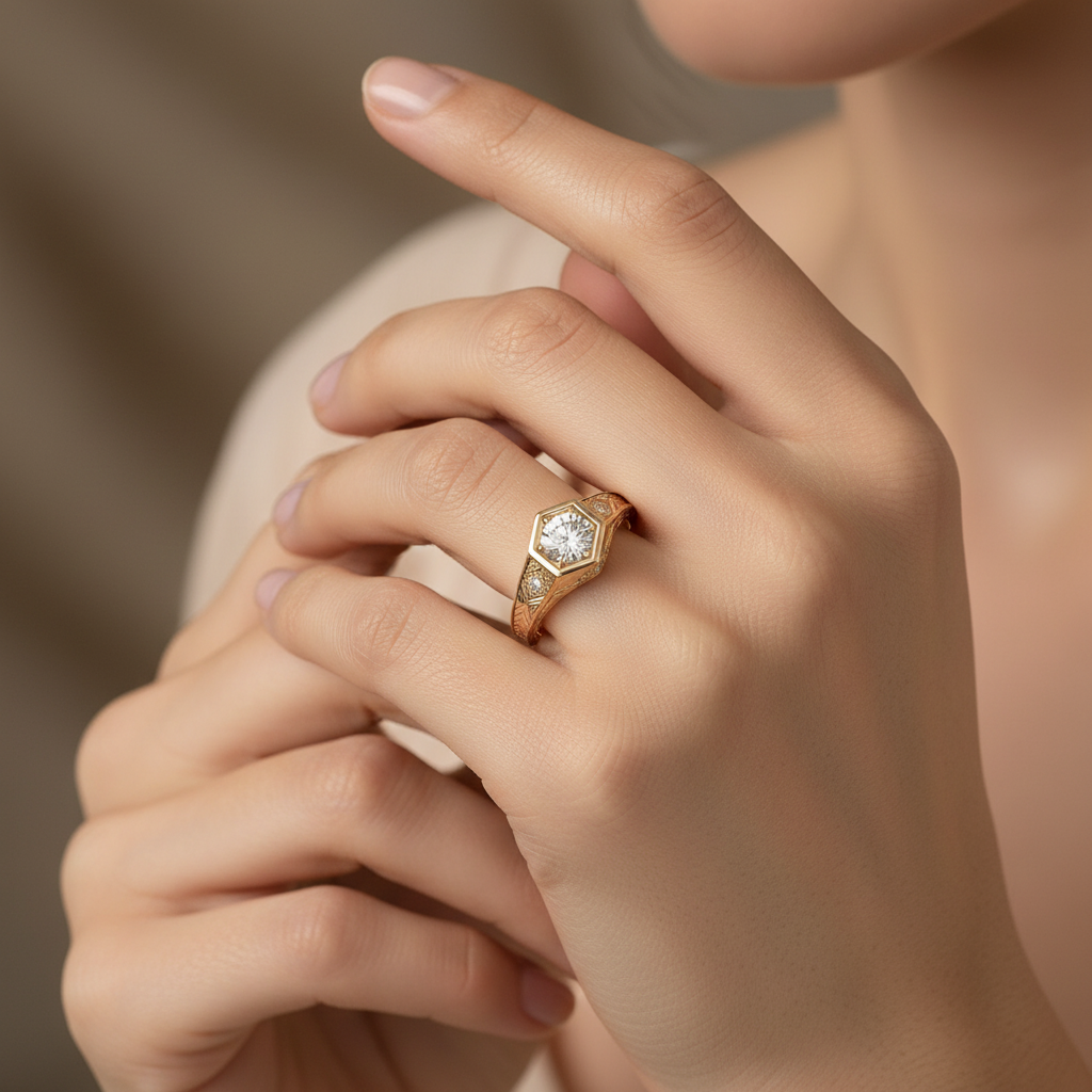 Yellow Gold Diamond Ring - On Model