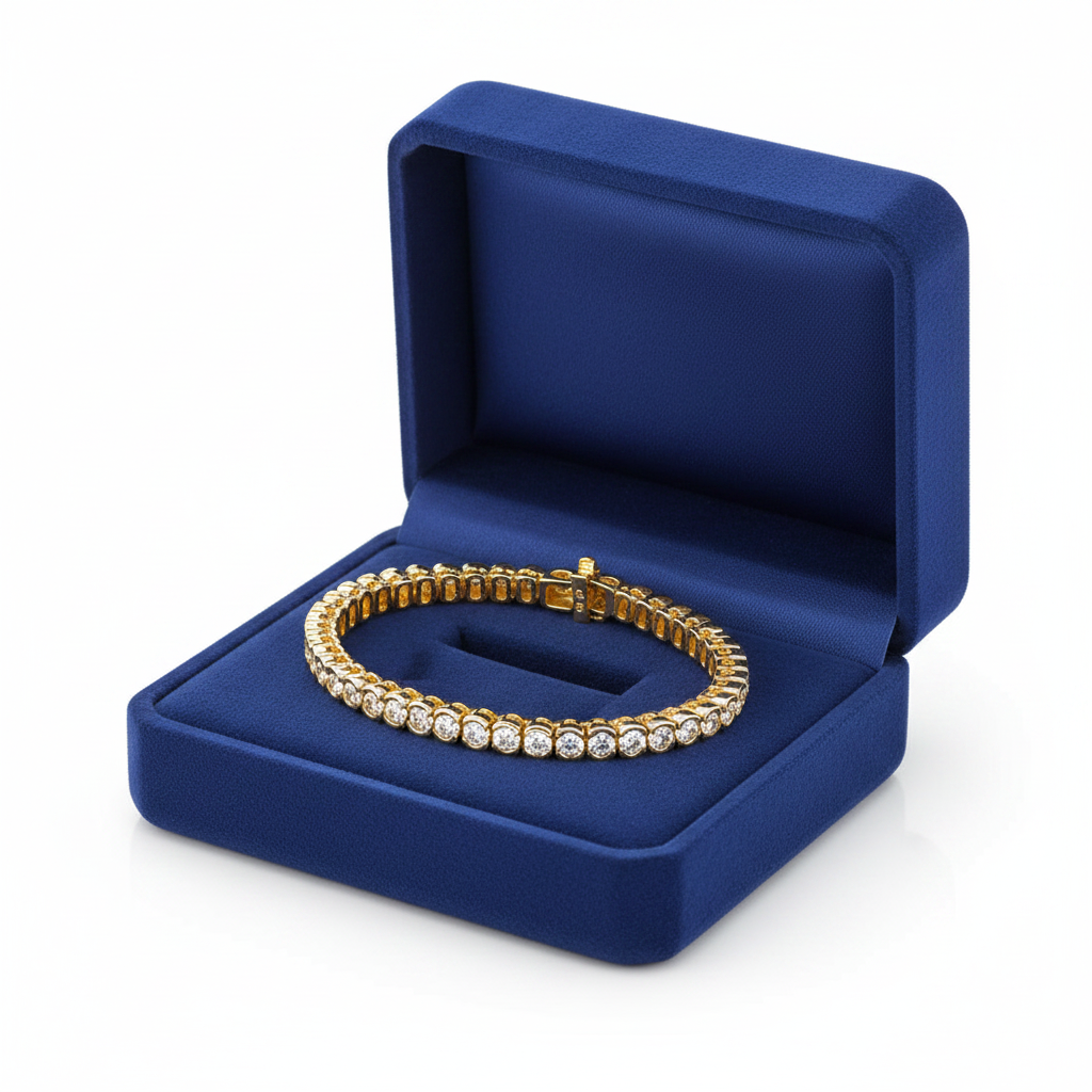 Yellow Gold Diamond Tennis Bracelet in box