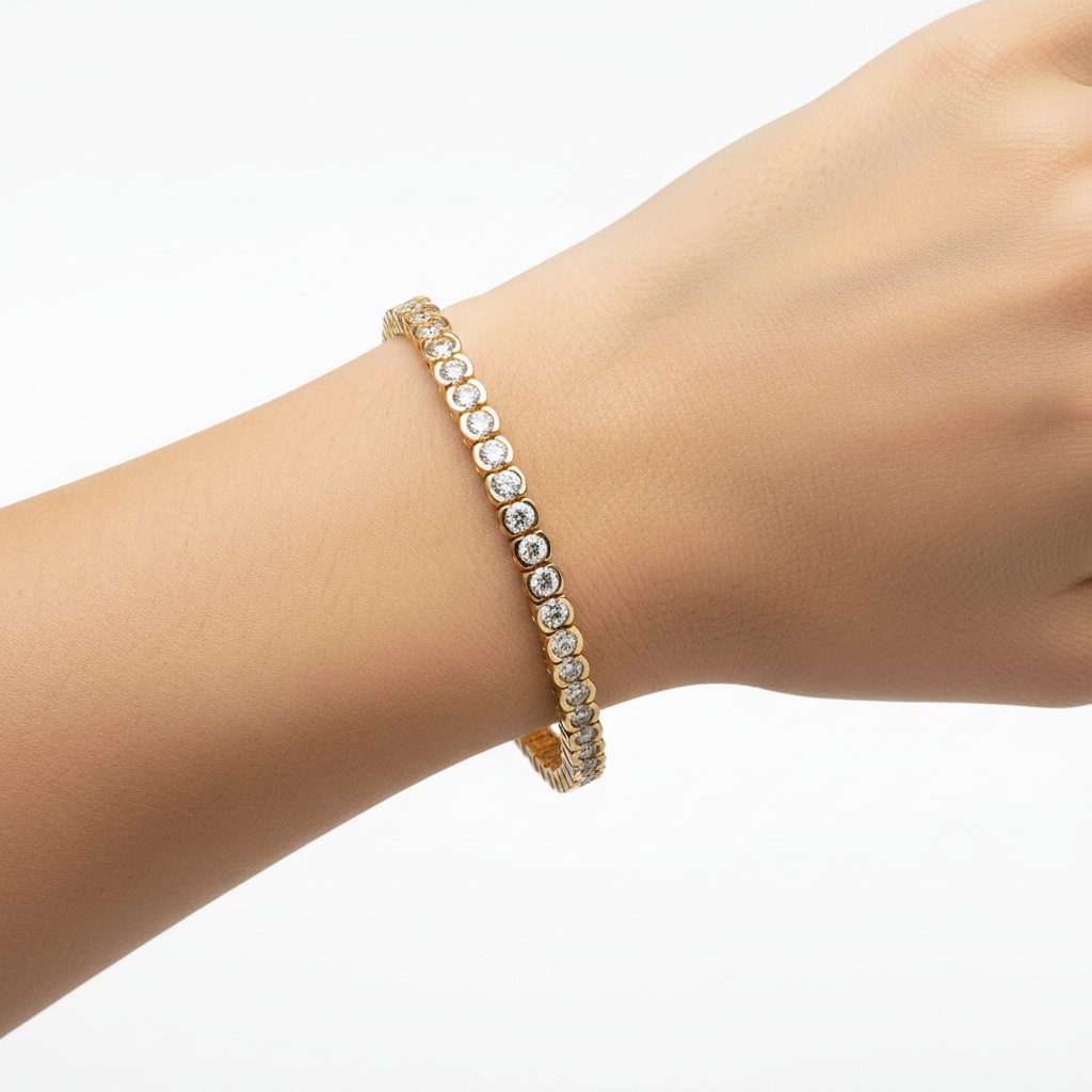Yellow Gold Diamond Tennis Bracelet on model