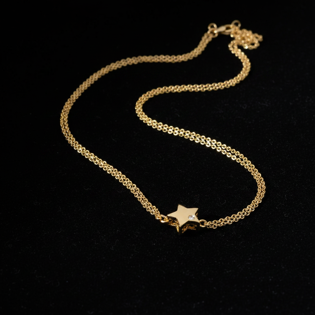 Yellow Gold Star Necklace - Flat Lay