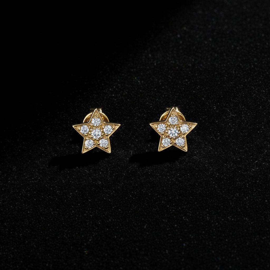 Yellow Gold Star Stud - Flat Lay