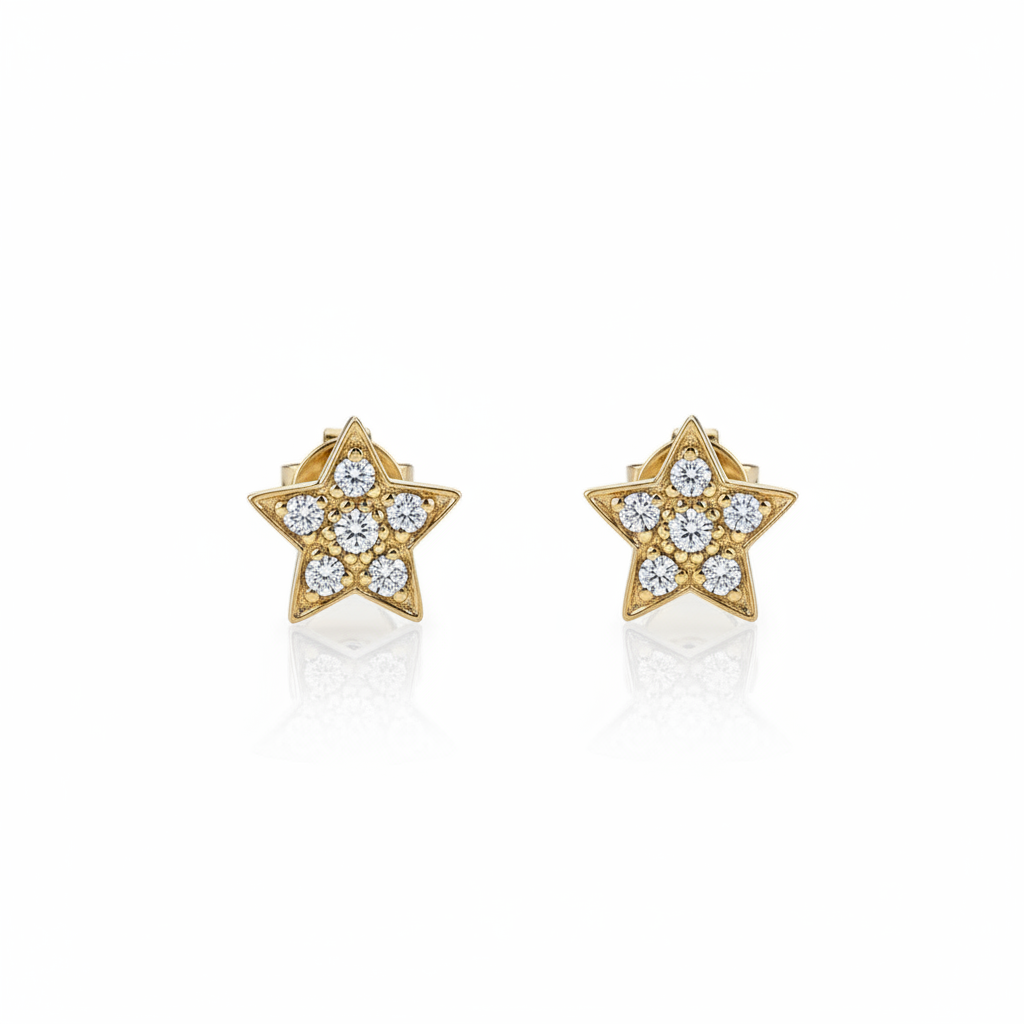 Yellow Gold Star Stud - White BG
