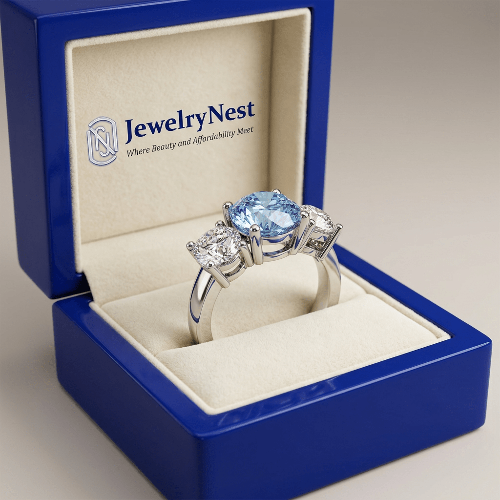 14k White Gold 3 Stone Blue Diamond Ring (1.35 cts tw) - JewelryNest LLC