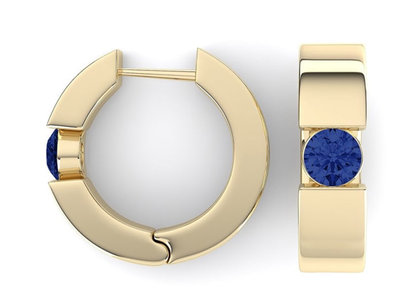 14k Solid Gold Round Sapphire Huggie Earrings