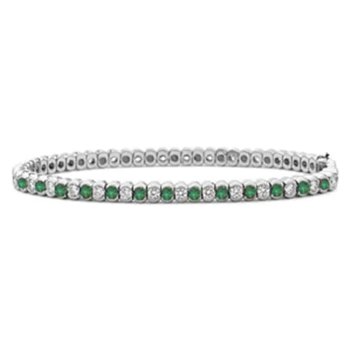 14k Gold Round Diamond Emerald Tennis Bracelet (3.86.cts.tw)