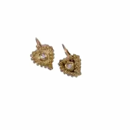 14k Gold Heart-Shaped Caviar Diamond Drop Earrings (0.06.ct.tw)