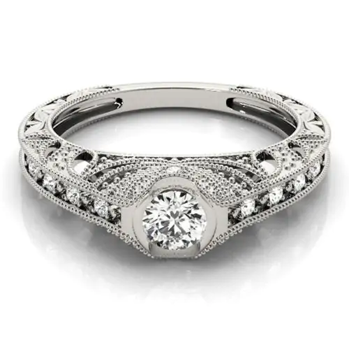 14k white vintage Round Diamond Engagement Ring (0.35.ct.tw)