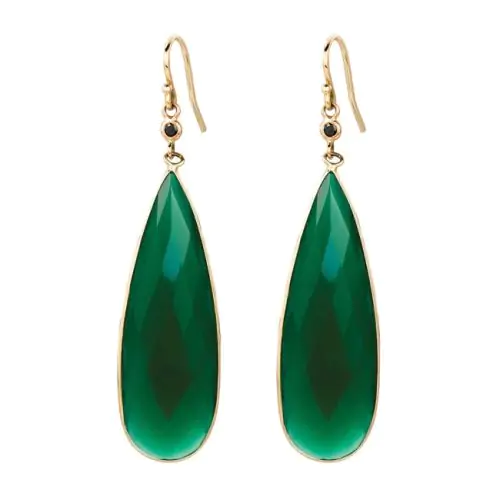14k Black Diamond Green Agate Drop Earring (20.10 cts. tw) 