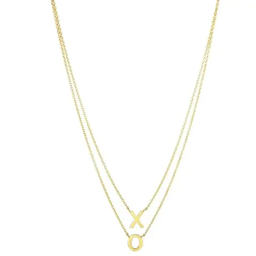 14k Yellow Layered Double Strand X and O Necklace (3.10.gr.tw)
