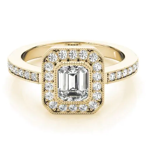 14k Vintage Style Emerald-Round Lab Grown Diamond Ring (0.70.ct.tw)