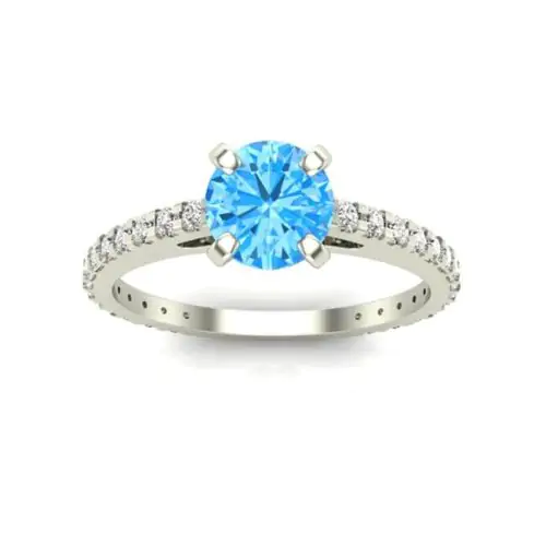 14k White Aqua Blue Solitaire Diamond Ring (0.65.ct.tw)