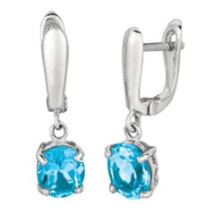 Sterling Silver Oval Blue-Topaz Dangle Earrings (3.20.cts.tw)