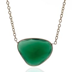 14k Yellow Gold Green Onyx Solitaire Necklace (25.0.cts.tw)