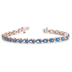 14k Solid Gold Diamond Swiss-Blue Topaz Tennis Bracelet (11.75.cts.tw)