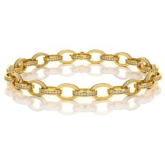 14k Yellow Solid Gold Diamonds Oval Link Bracelet (1.86.cts.tw)