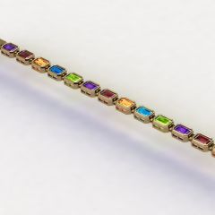 14k Bezel-Set Multi Color Stone Emerald-Cut Bracelet (14.2.cts.tw)