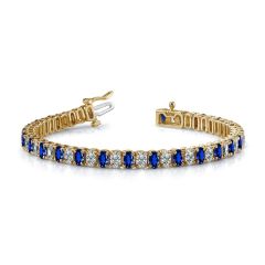 14k Gold Oval Diamond Sapphire Tennis Bracelet (8.96.cts.tw)