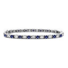 14k Gold Tennis Diamond Sapphire baguette Bracelet (5.50 cts. tw)