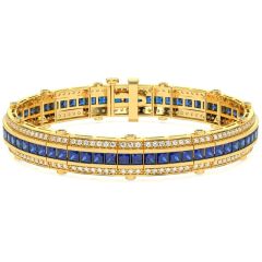 14k Yellow Gold Sapphire Diamond Art Deco Style Bracelet (5.30.cts.tw)